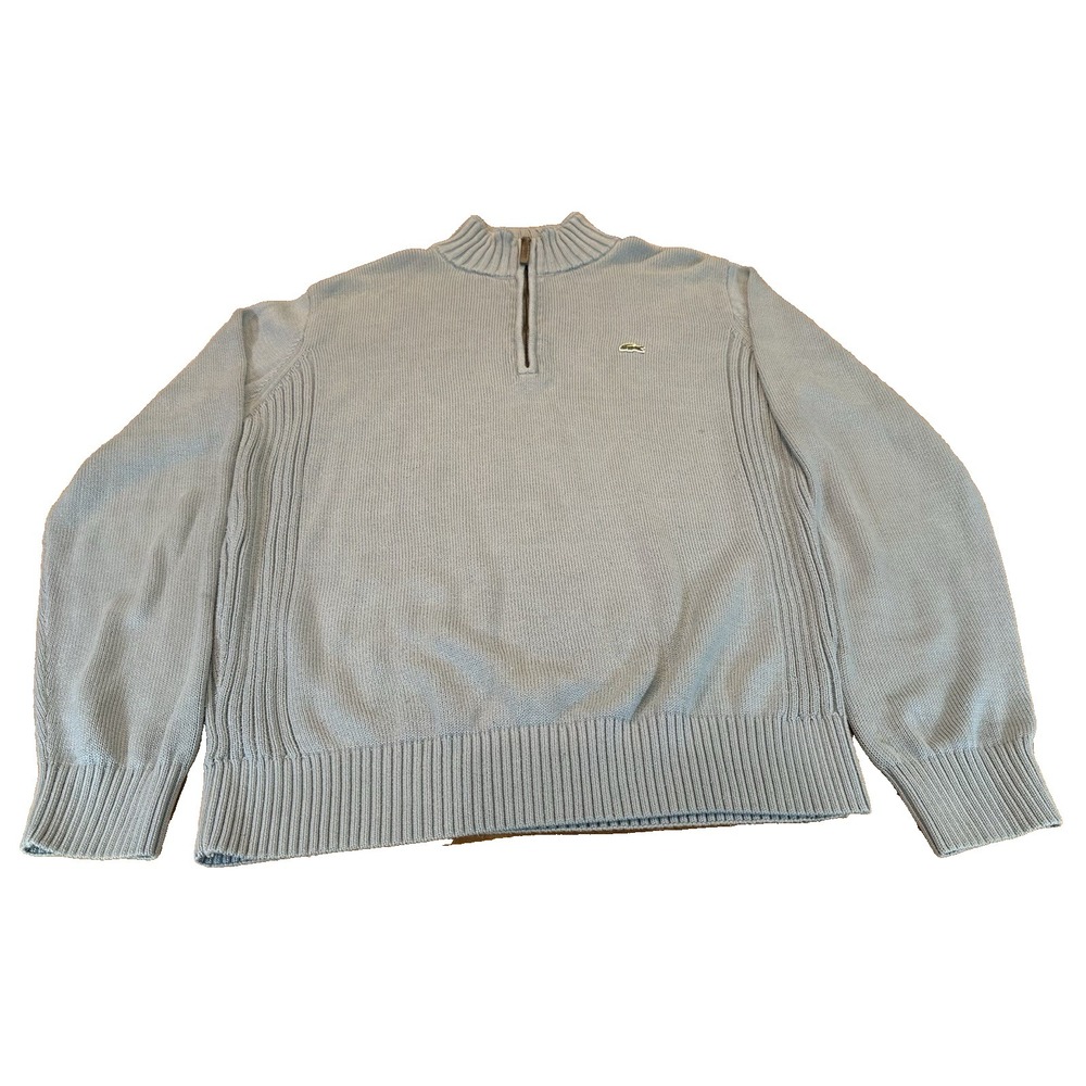 Lacoste‎ Quarter Zip Pullover Mens Size 4 Medium Blue 100% Cotton Sweater